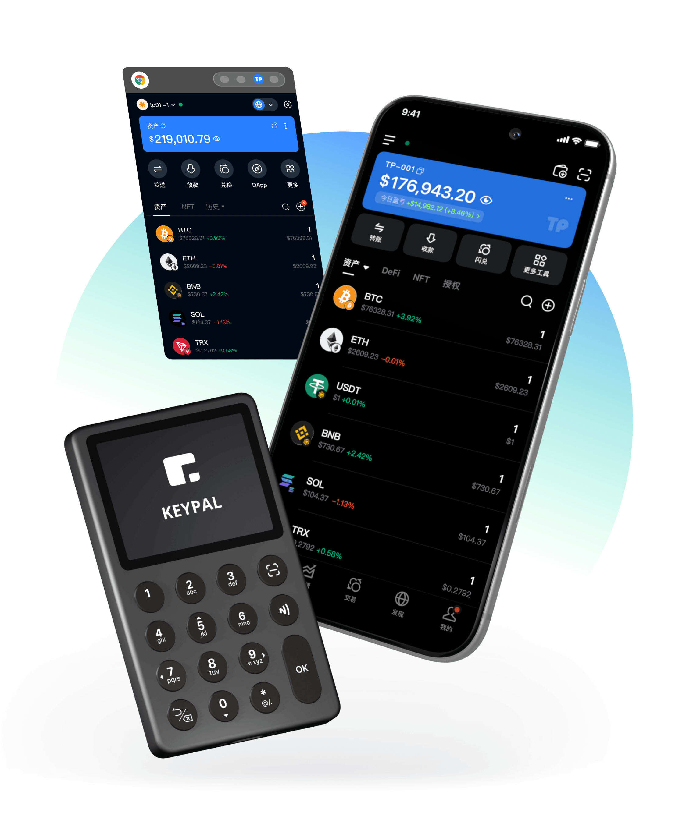 TokenPocket 多鏈錢包介面示意